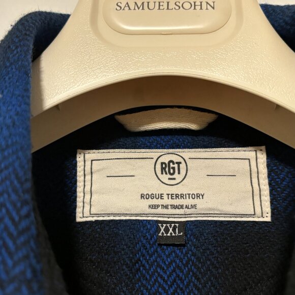 Rogue Territory Blue Herringbone Heavy HB Plaid Western Shirt - L/XL - Picture 5 of 10